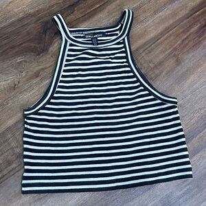 Billabong Black & White Striped Ribbed Halter Crop